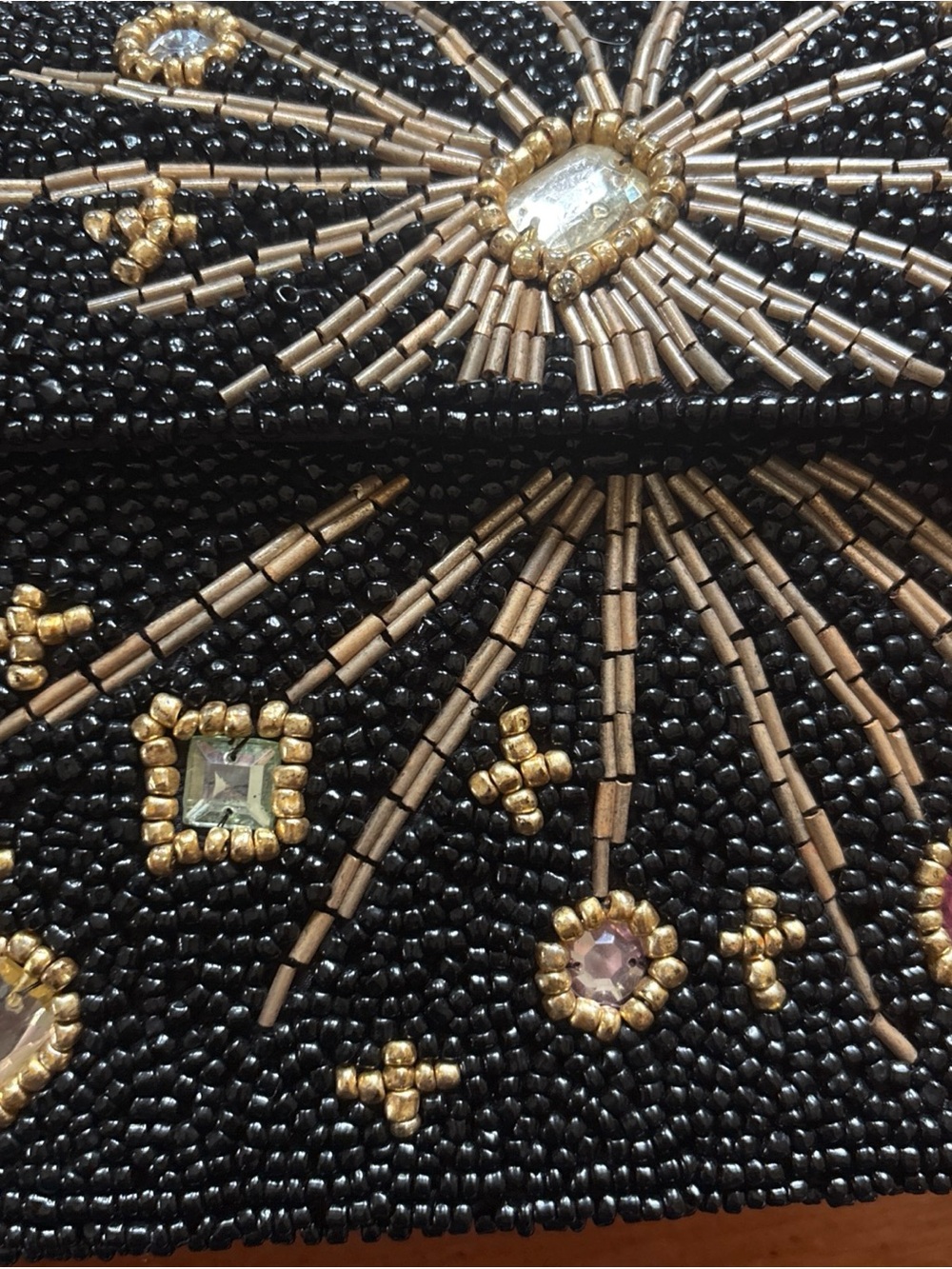 Beaded Black Starburst Shoulder Bag with Crystal Accents by From India To You - Picture 2 of 6